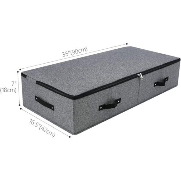Foldable Fabric Sturdy Under Bed Storage Box with 6 Handles, Zipper Lid - Picture 2 of 8